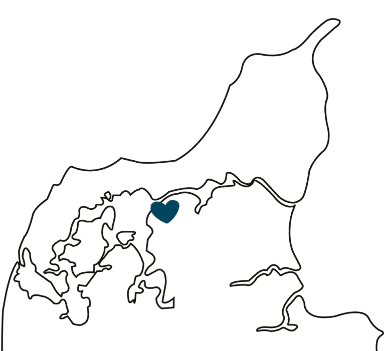 Kort over nordjylland med hjerte i Løgstør